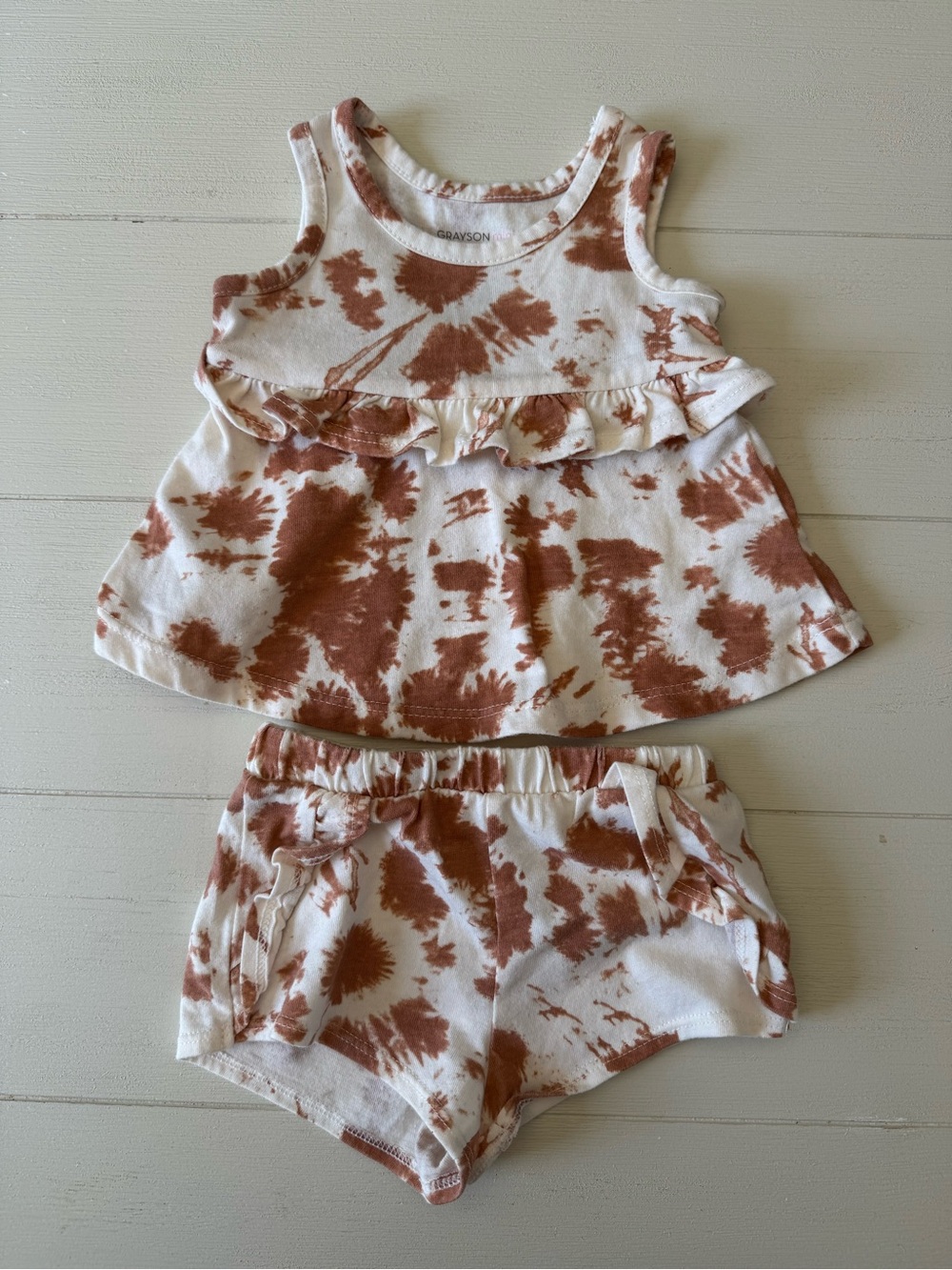 Grayson Mini Girls 0/3M Rust Tie-Dye Ruffle Tank & Shorts Set